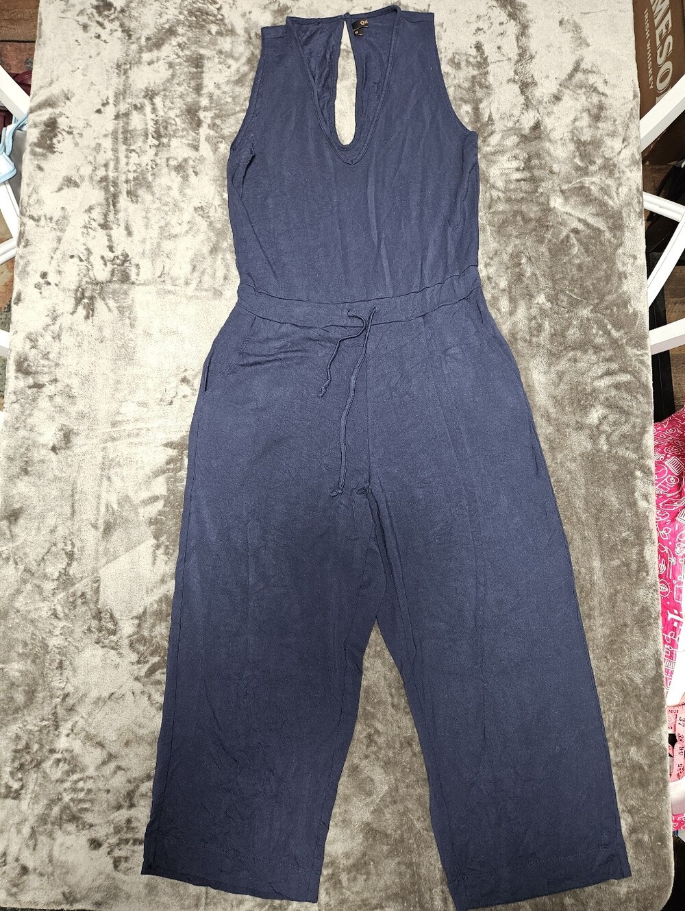 Quince French Terry Modal Sleeveless Navy Wide-Leg Jumpsuit with Tie Waist Small